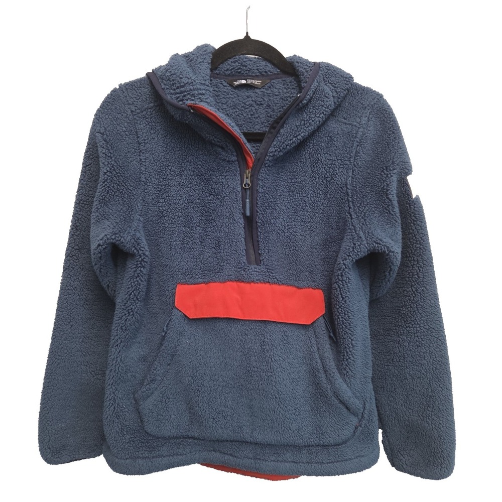 The North Face Womens Blue Sherpa Fleece Hoodie Jacket Pullover Size S 1/4 Zip